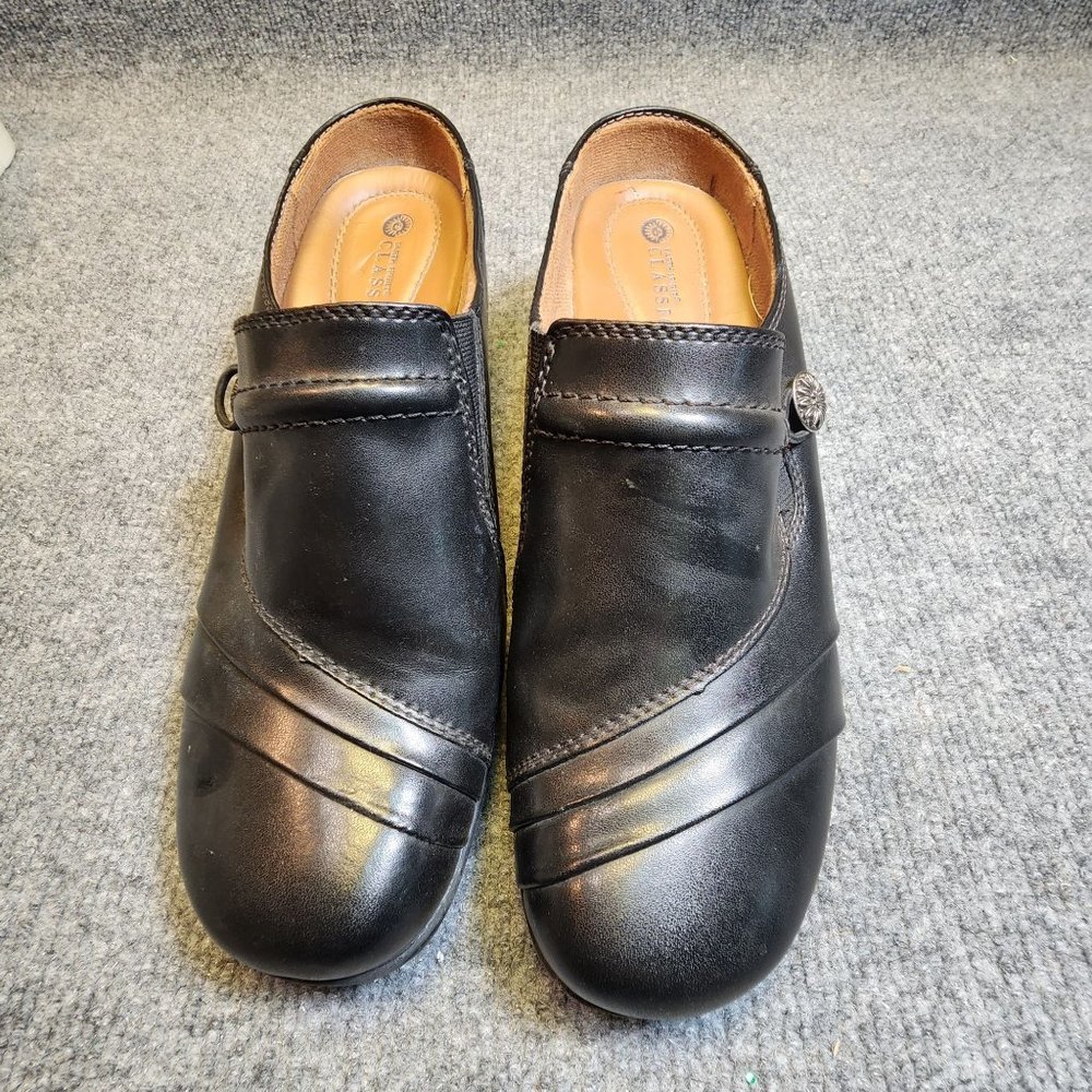 Earth Spirit Mules Classic Shoes Womens Size 7.5 Elaines Black Comfort Leather